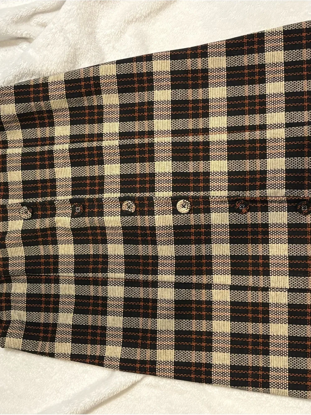 Matching Dress and Jacket Plaid Button-Up Jacket in Black, Cream & Brown